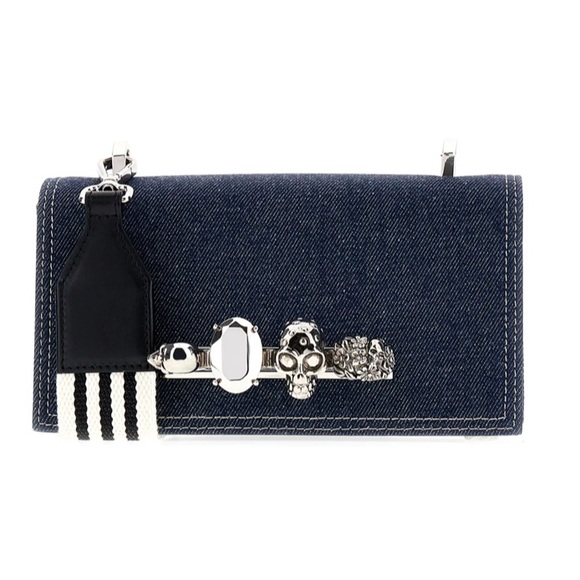 🎁 NWT Alexander McQueen The Knuckle Satchel Crossbody Bag Denim/Black - Picture 9 of 11